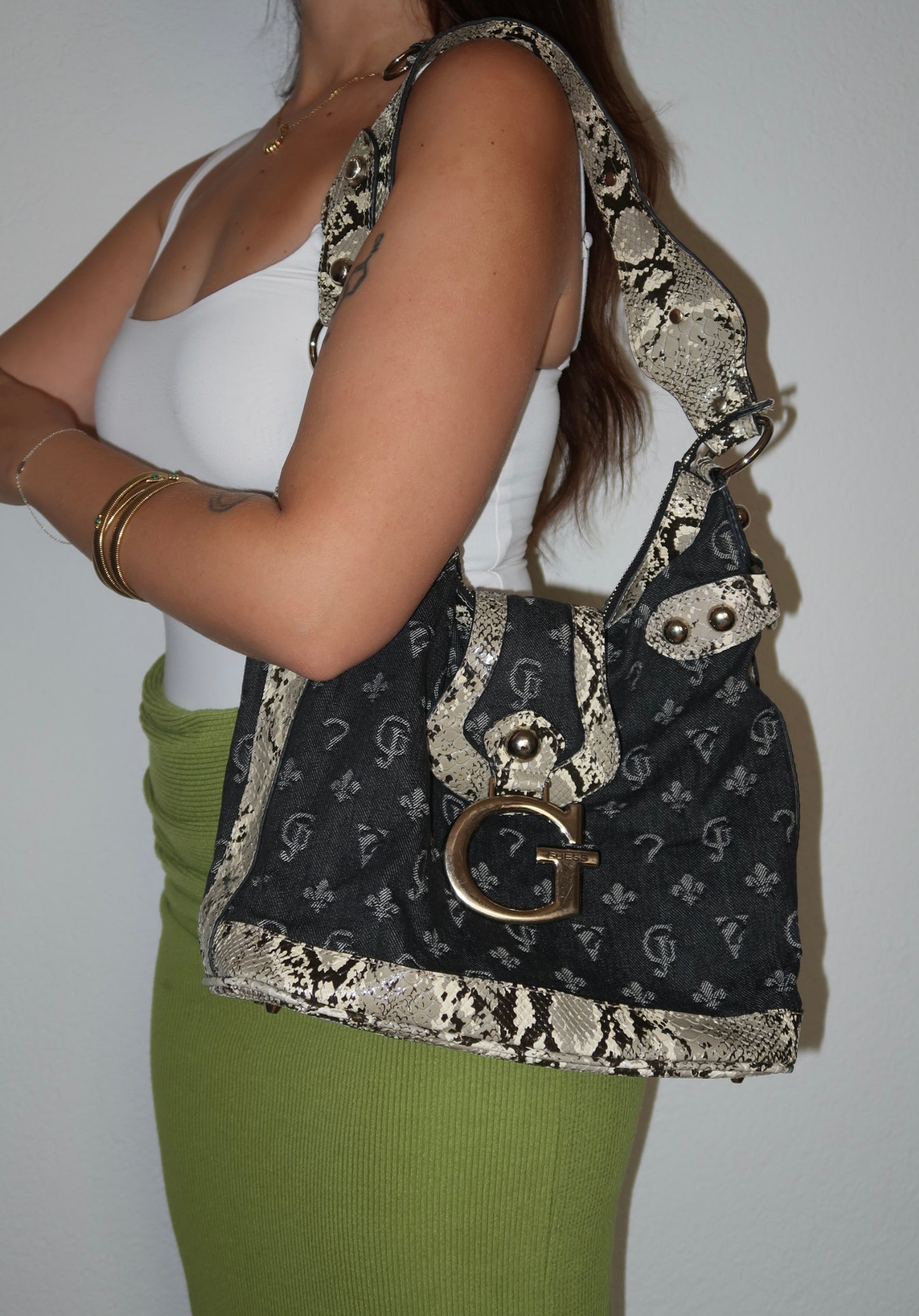 Vintage Guess Schultertasche Dunkelblau Schlangenmuster