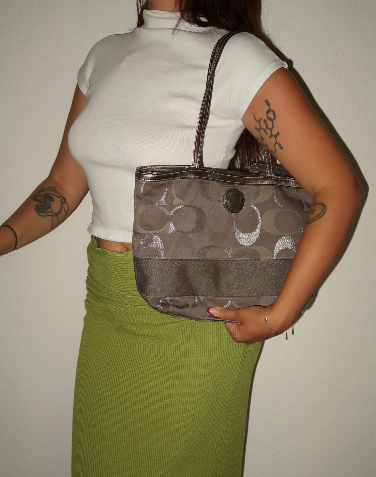 x Vintage Coach Handtasche Grau & Silber