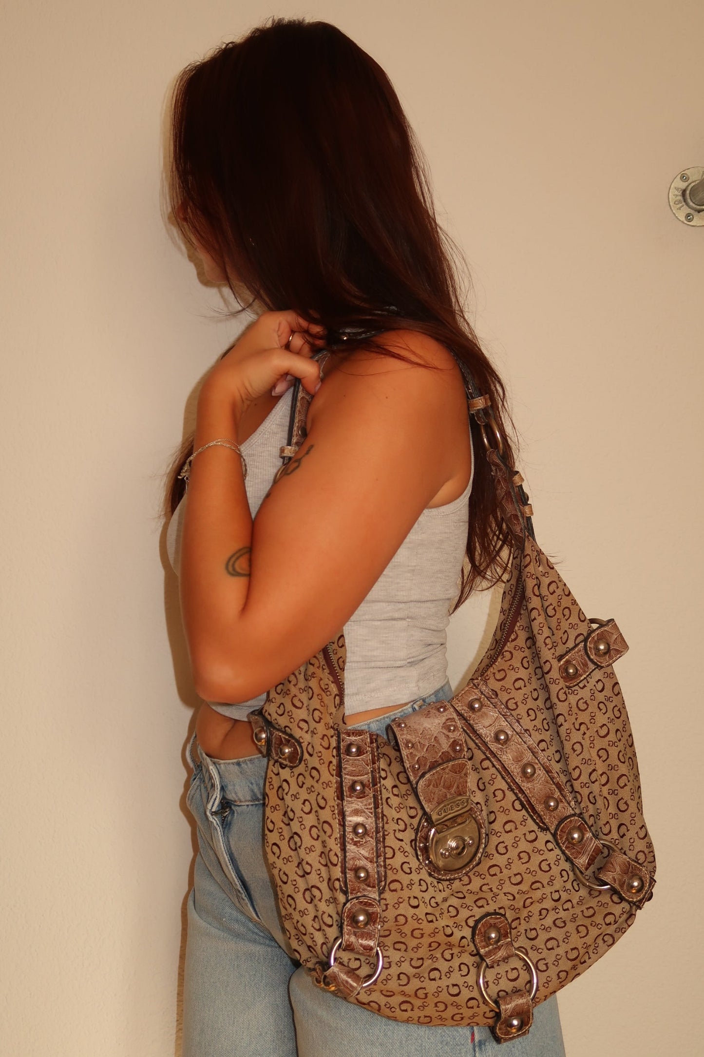 Vintage Guess Monogram Shopper Beige
