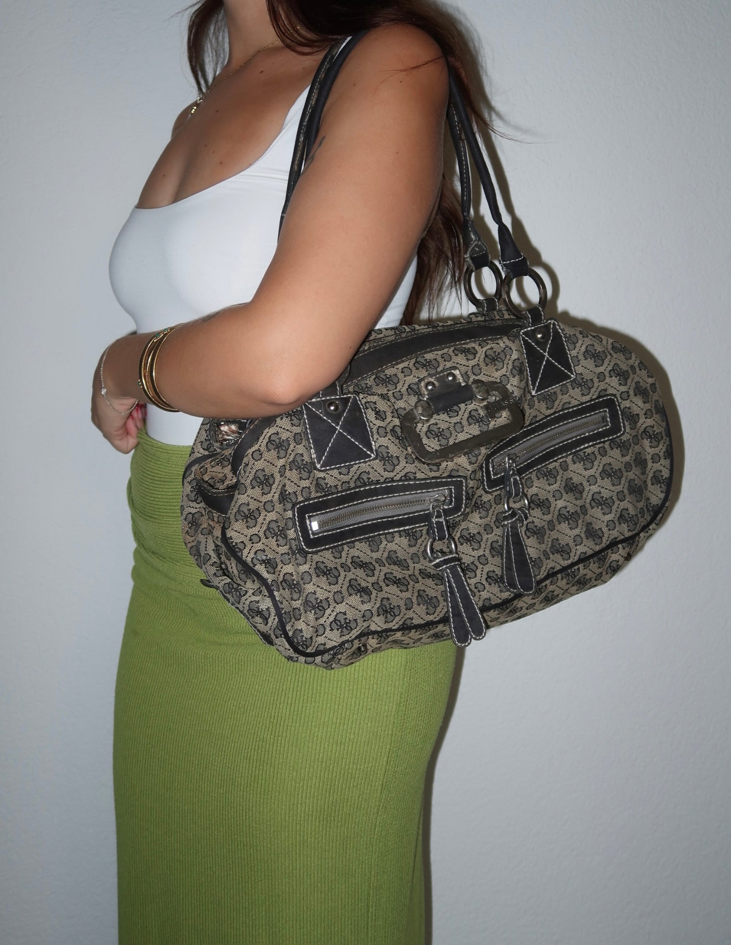 Vintage Guess Shopper Beige Schwarz Monogramm