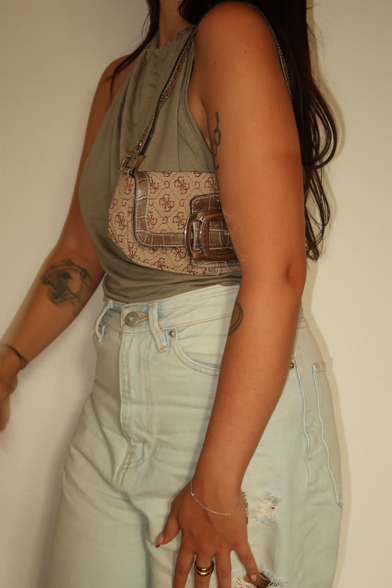 x Vintage Guess Mini Shoulder Bag – Beige & Taupe