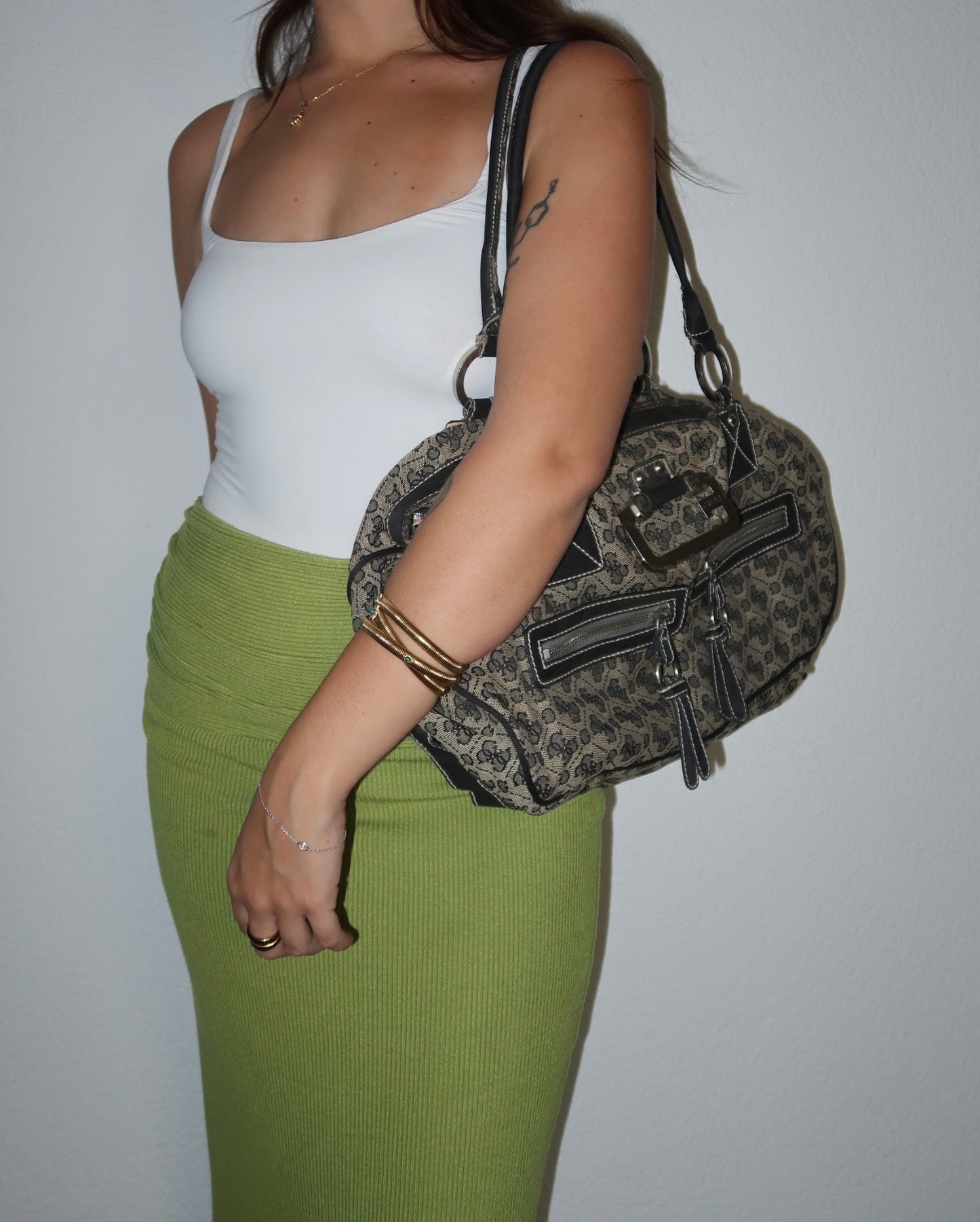 Vintage Guess Shopper Beige Schwarz Monogramm