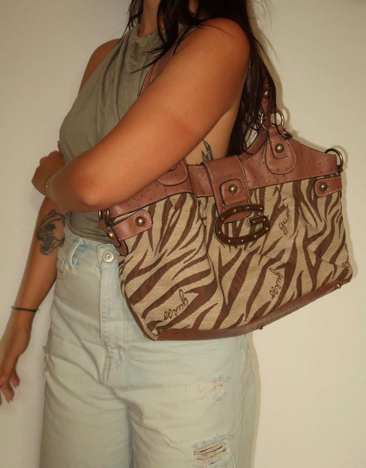 x Guess Zebra Handtasche – Rosa & Braun