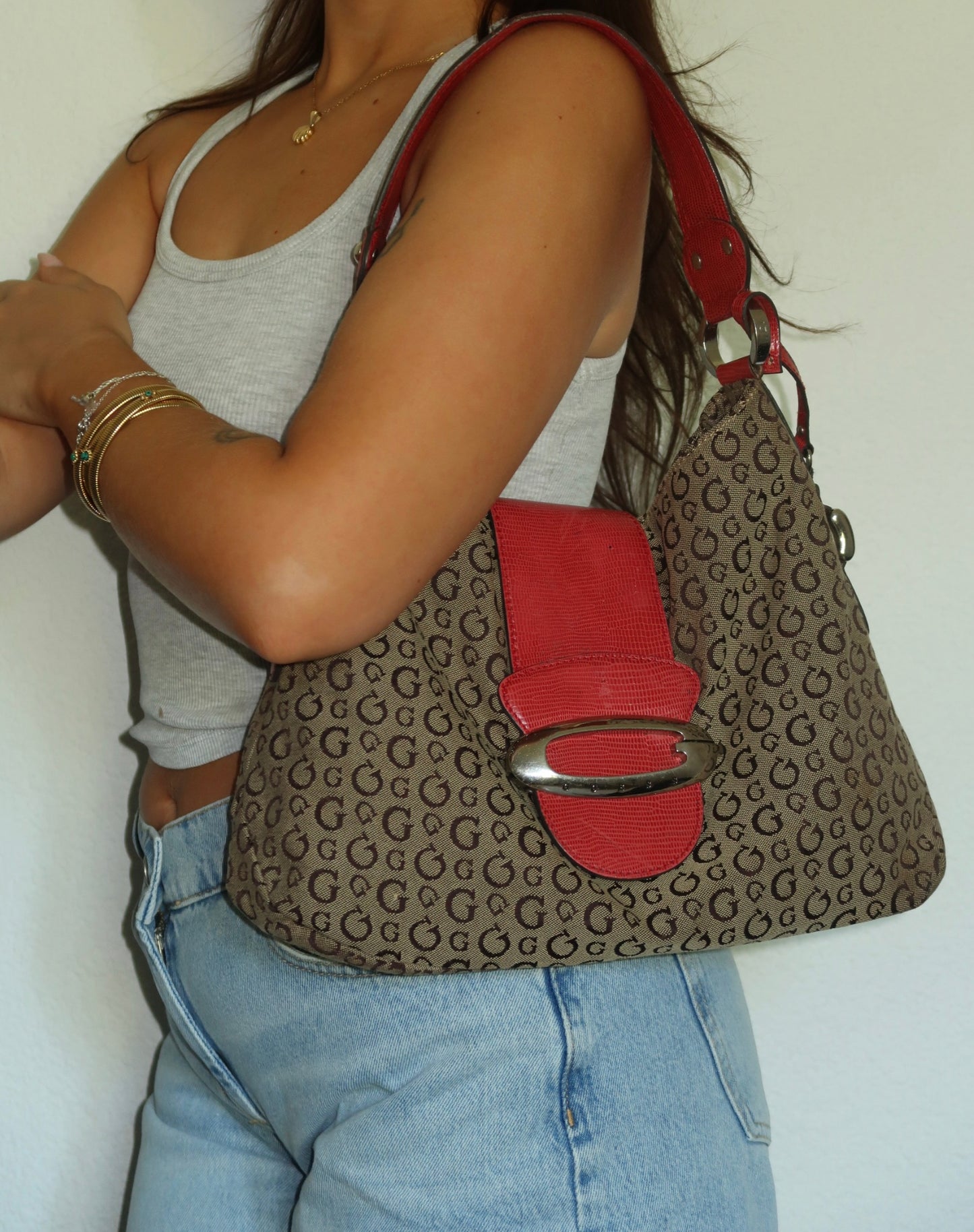 Vintage Guess Monogram Schultertasche Rot