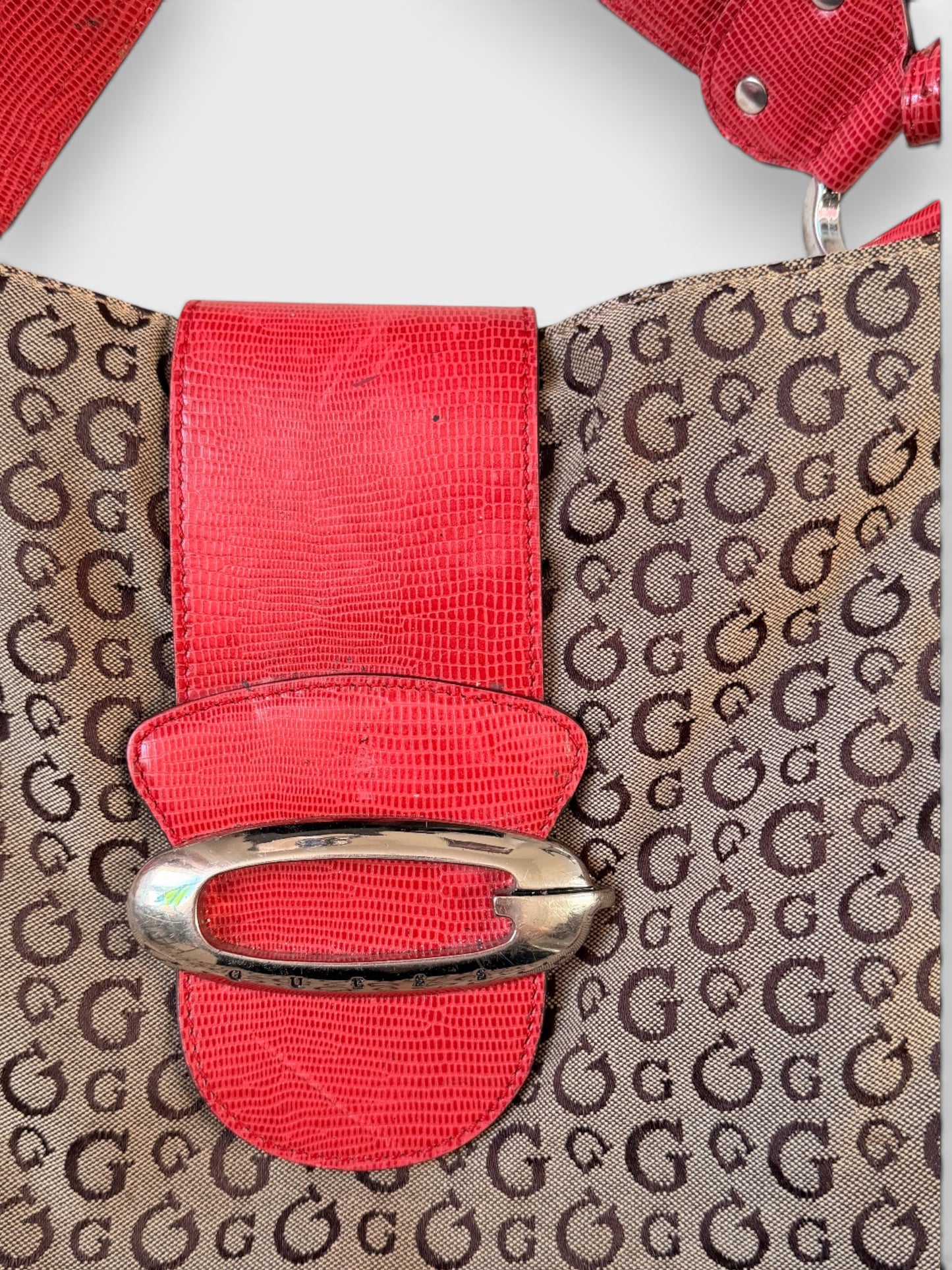 Vintage Guess Monogram Schultertasche Rot