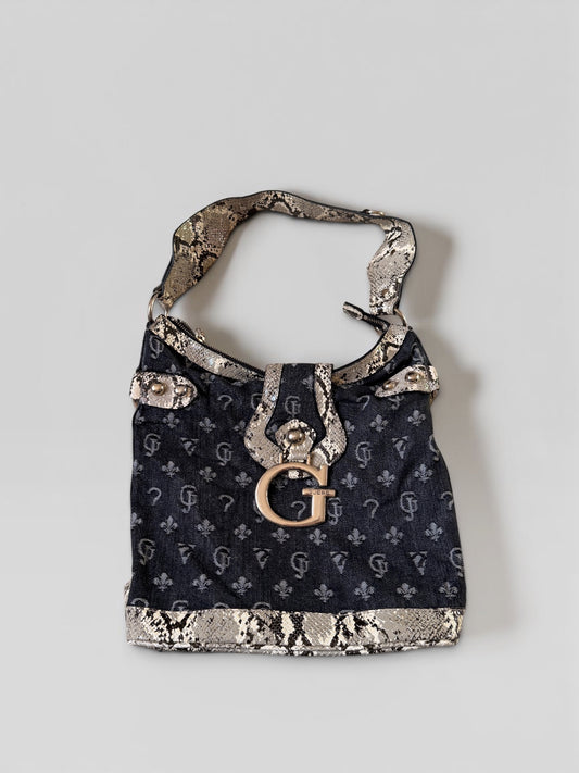 Vintage Guess Schultertasche Dunkelblau Schlangenmuster