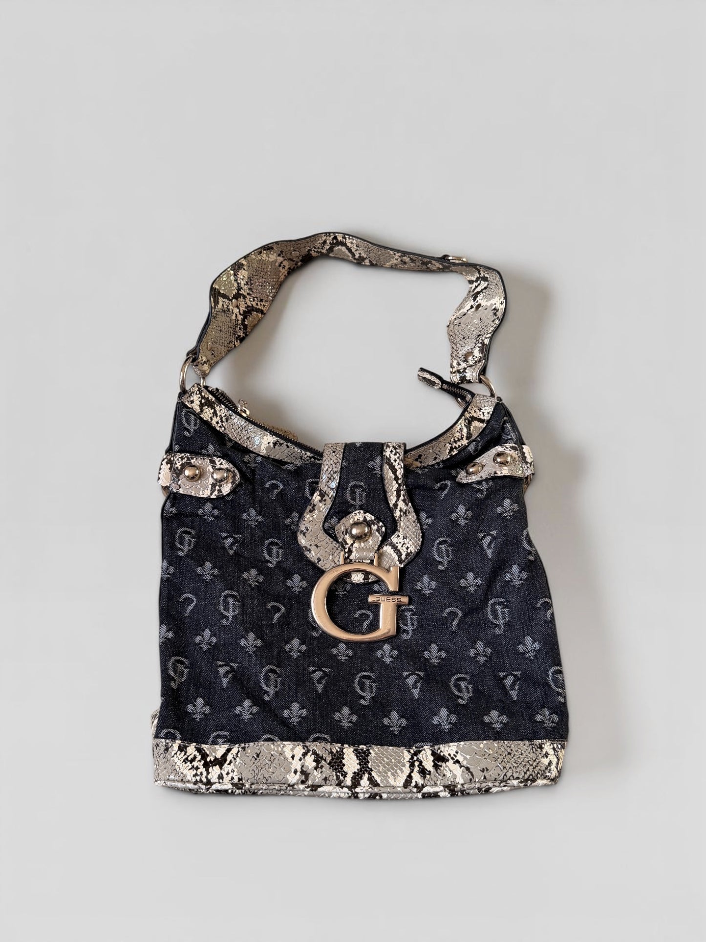 Vintage Guess Schultertasche Dunkelblau Schlangenmuster