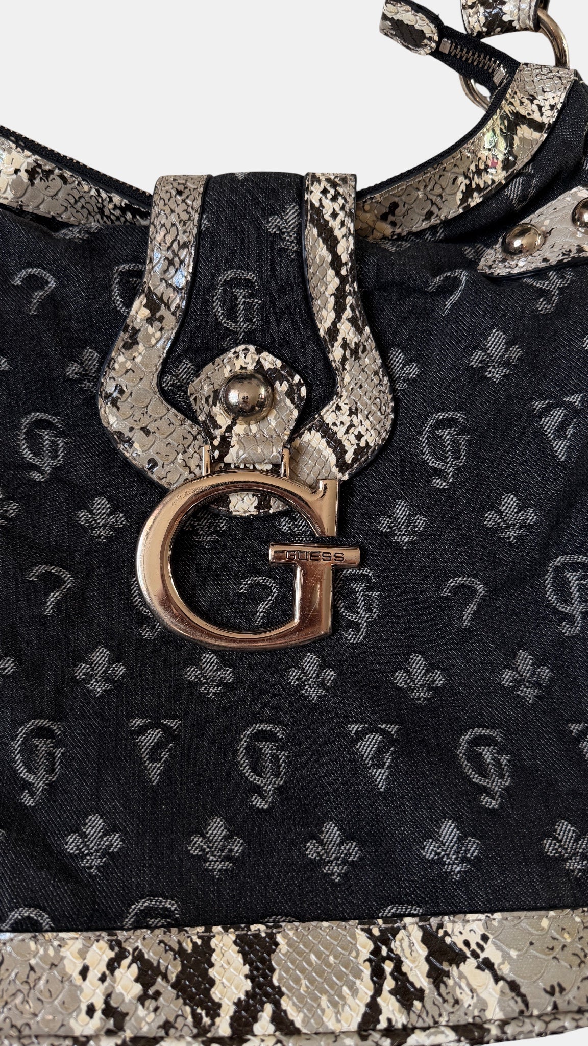 Vintage Guess Schultertasche Dunkelblau Schlangenmuster