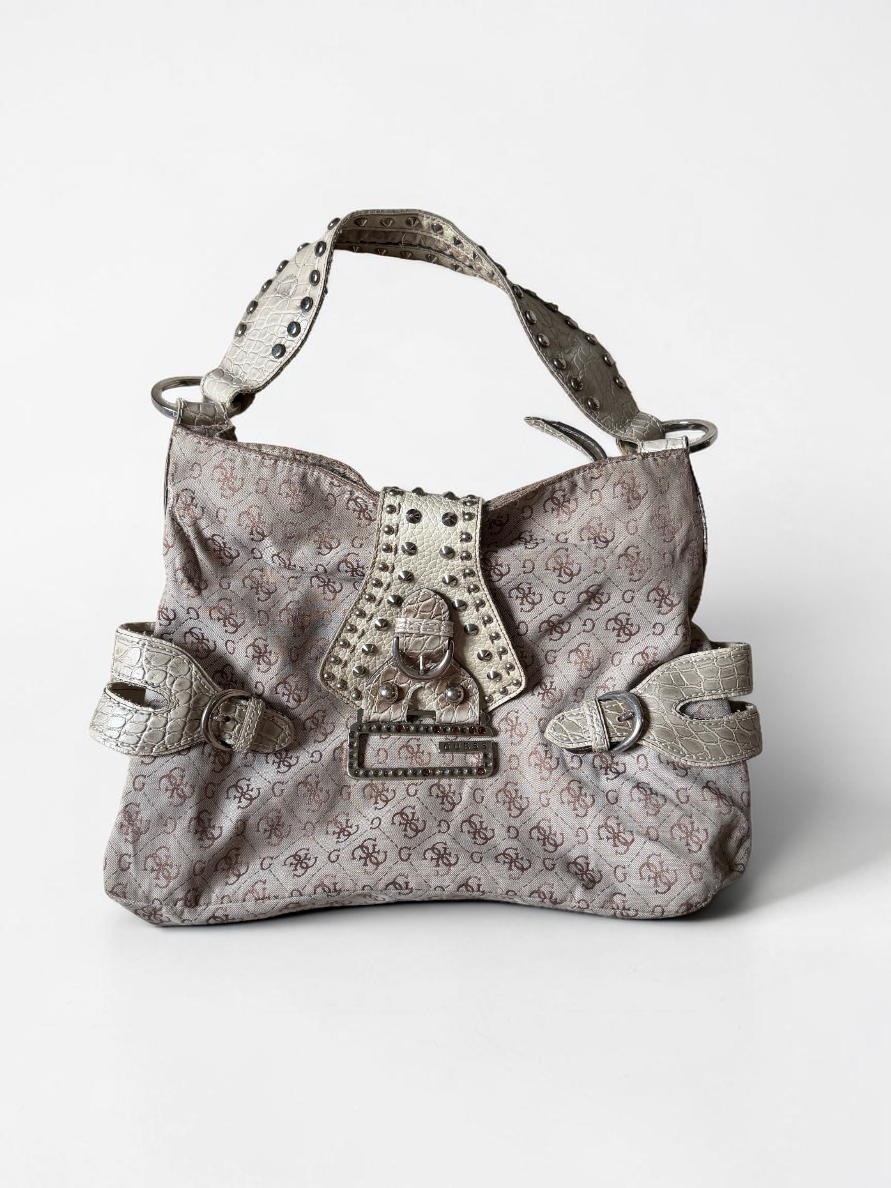 Vintage Guess Schultertasche Monogramm Beige