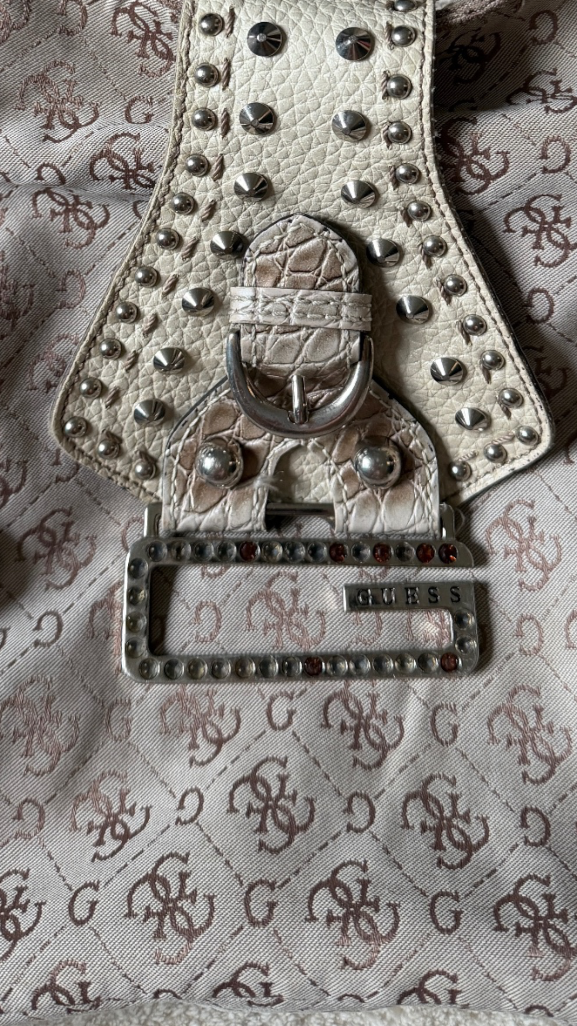 Vintage Guess Schultertasche Monogramm Beige