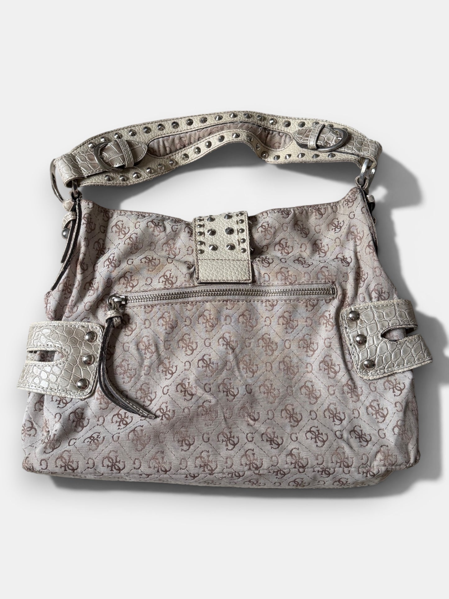 Vintage Guess Schultertasche Monogramm Beige