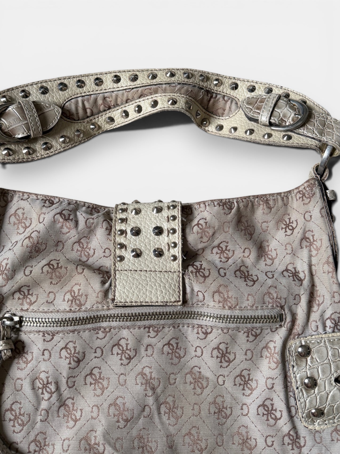 Vintage Guess Schultertasche Monogramm Beige