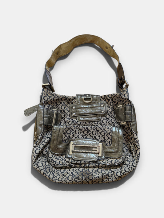 Vintage Guess Schultertasche Beige mit Monogramm