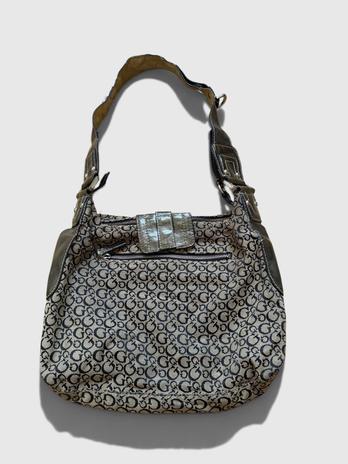 Vintage Guess Schultertasche Beige mit Monogramm