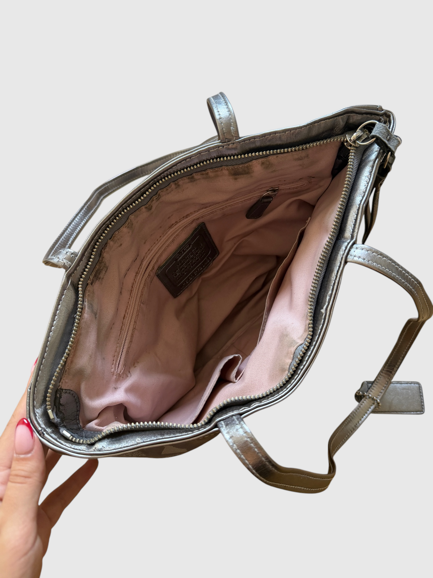 x Vintage Coach Handtasche Grau & Silber