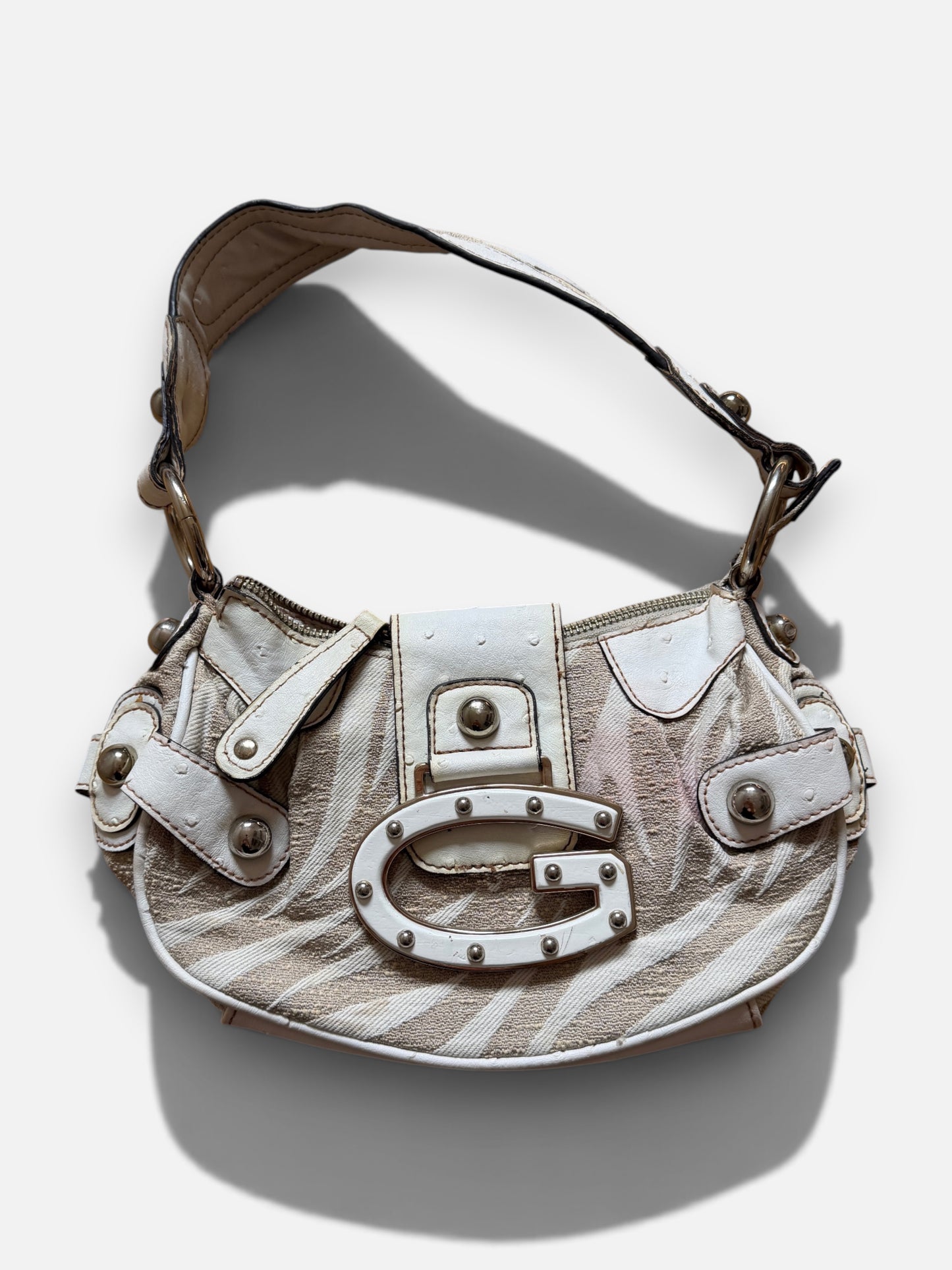 x Vintage Guess Mini Schultertasche Beige Weiss