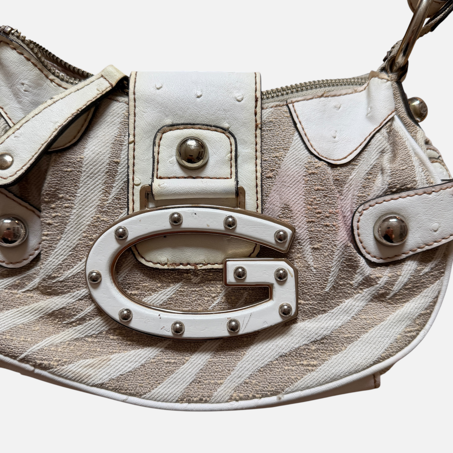 x Vintage Guess Mini Schultertasche Beige Weiss
