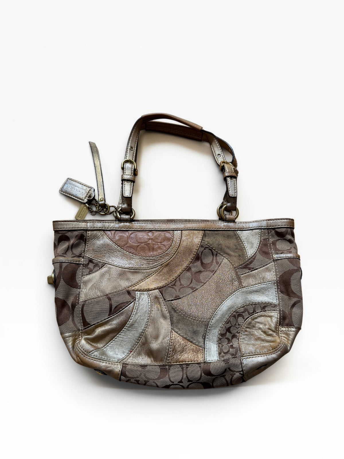 Vintage Coach Patchwork Handtasche Metallic Braun Y2K