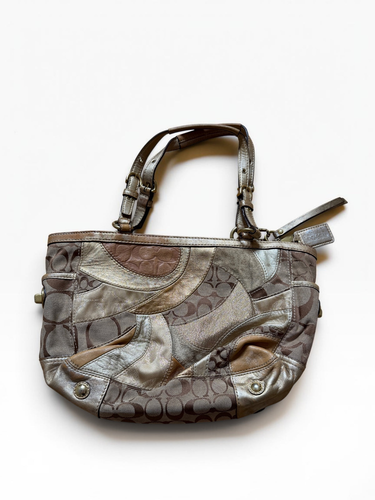 Vintage Coach Patchwork Handtasche Metallic Braun Y2K