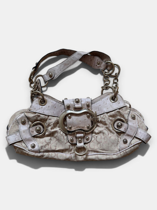 x Vintage Guess Schultertasche Beige Rosa Monogramm Y2K