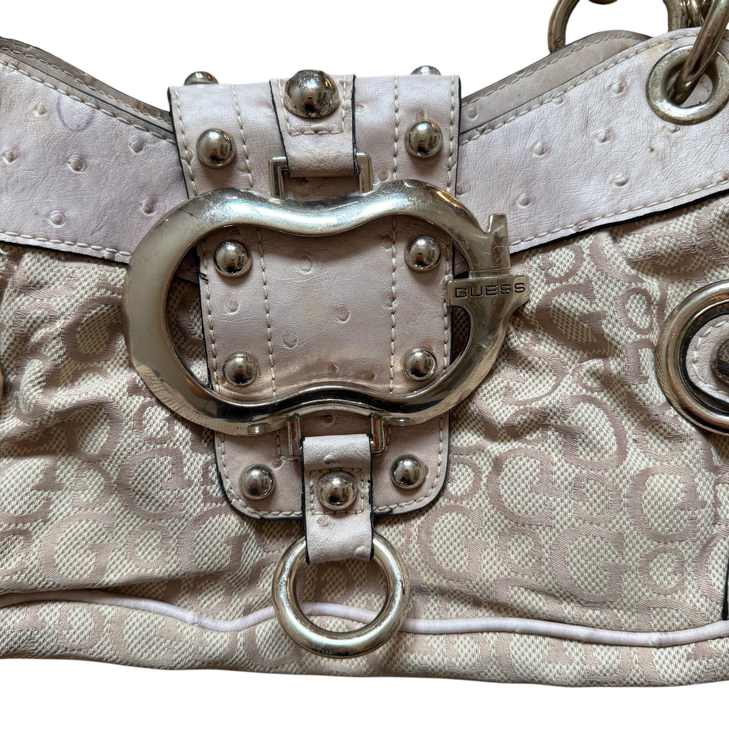 x Vintage Guess Schultertasche Beige Rosa Monogramm Y2K