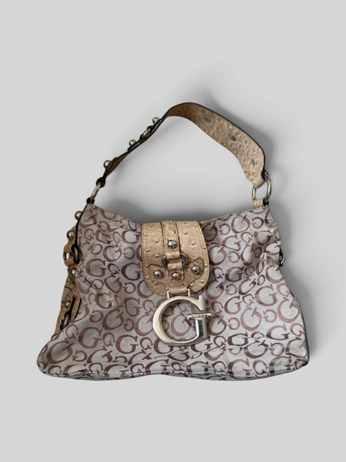 Vintage Guess Monogram Shoulder Bag Beige & Braun