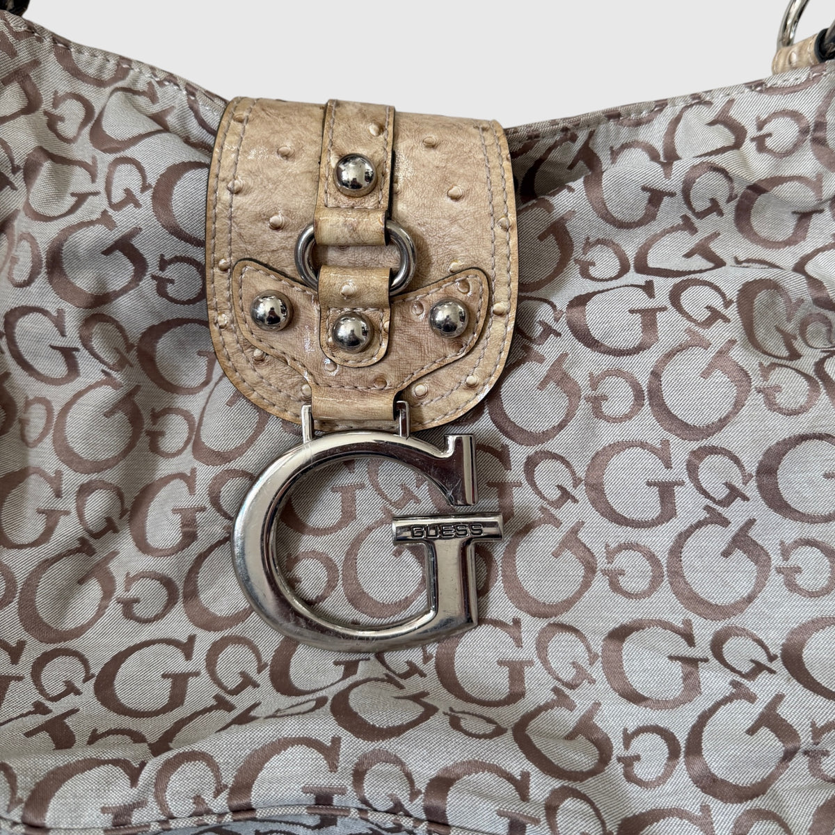 Vintage Guess Monogram Shoulder Bag Beige & Braun