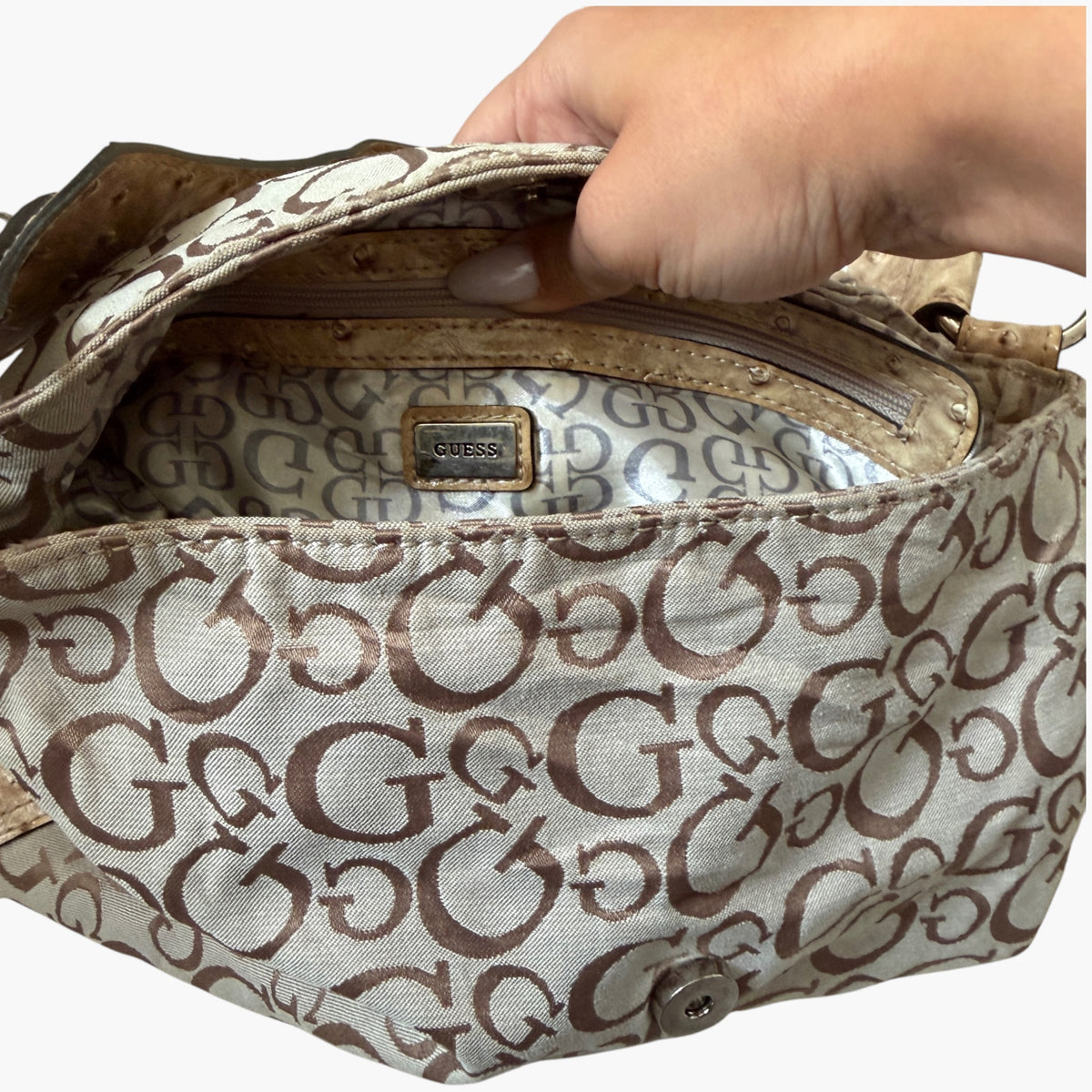 Vintage Guess Monogram Shoulder Bag Beige & Braun