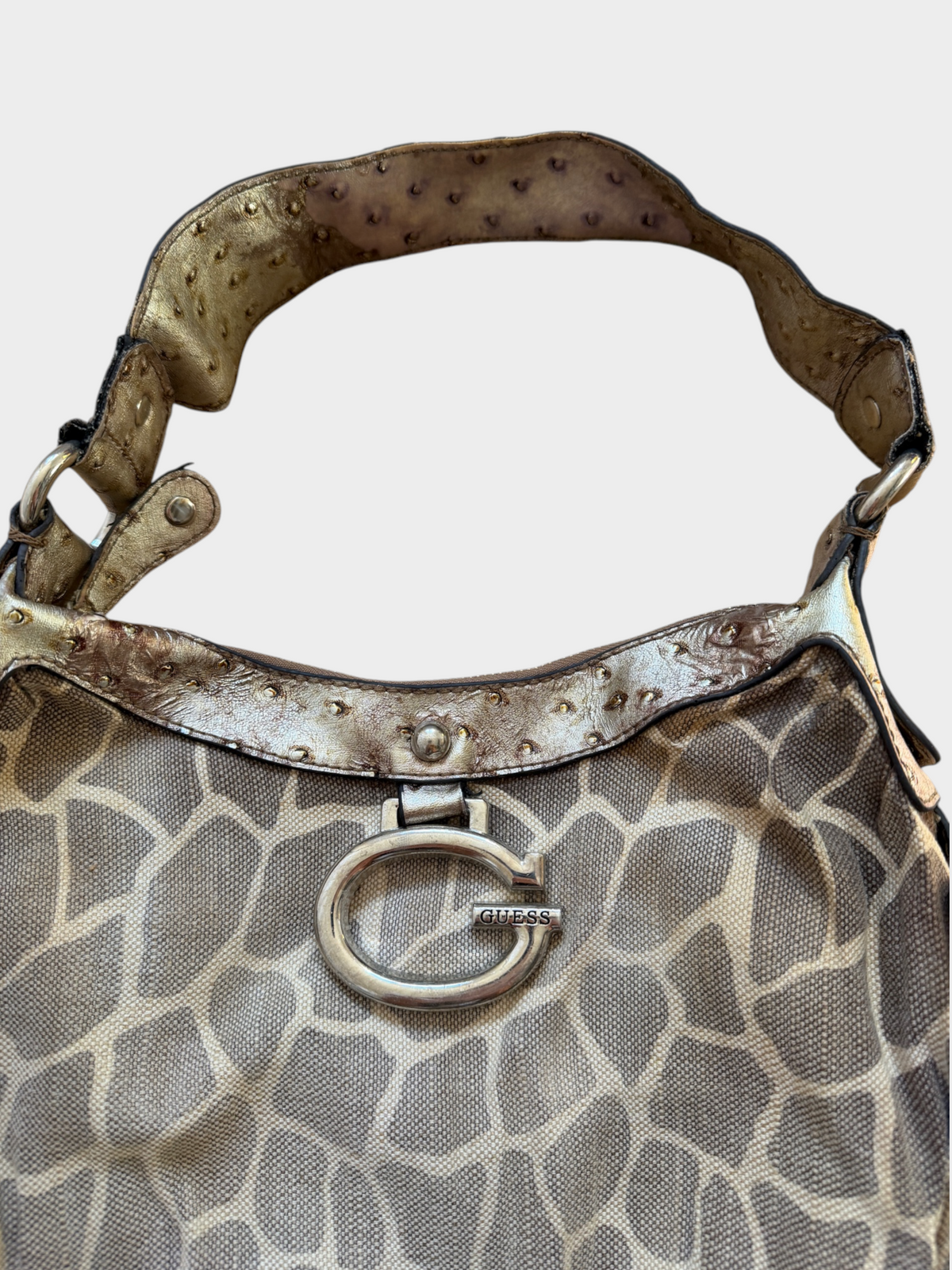 Vintage Guess Giraffe Print Shoulder Bag Gold