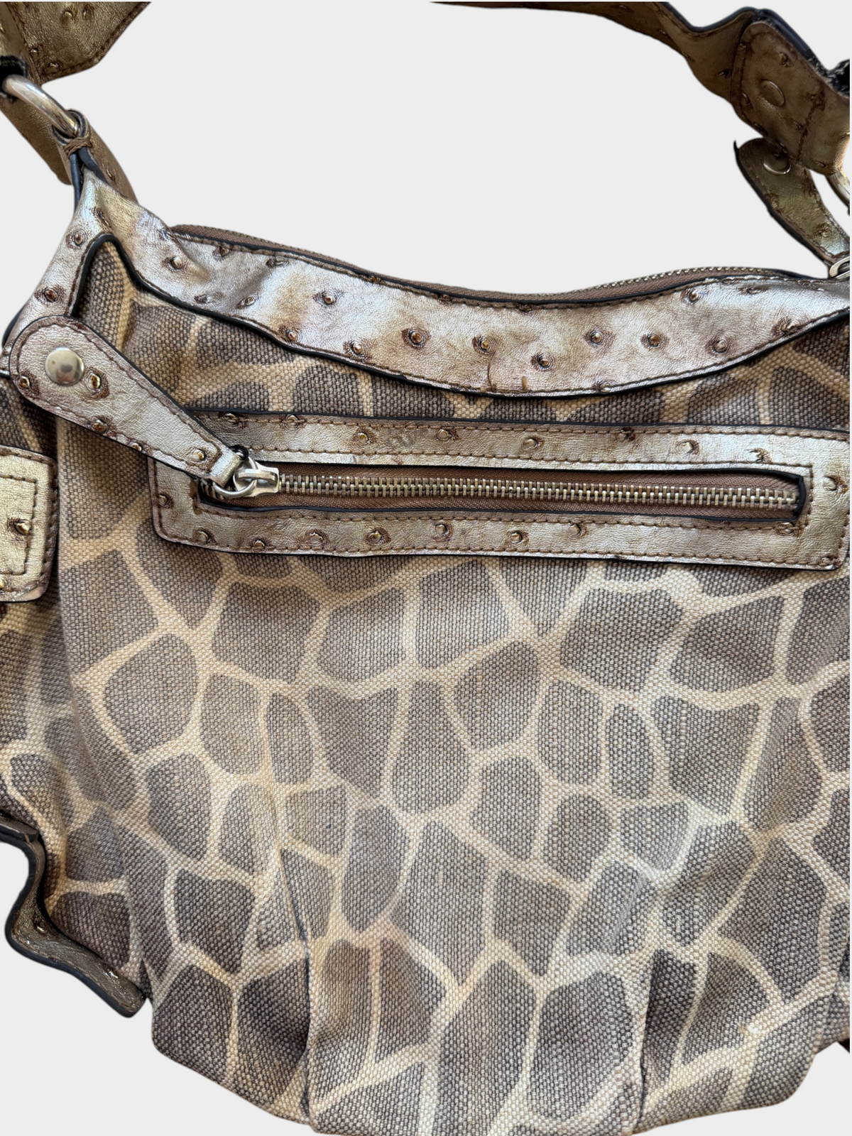 Vintage Guess Giraffe Print Shoulder Bag Gold