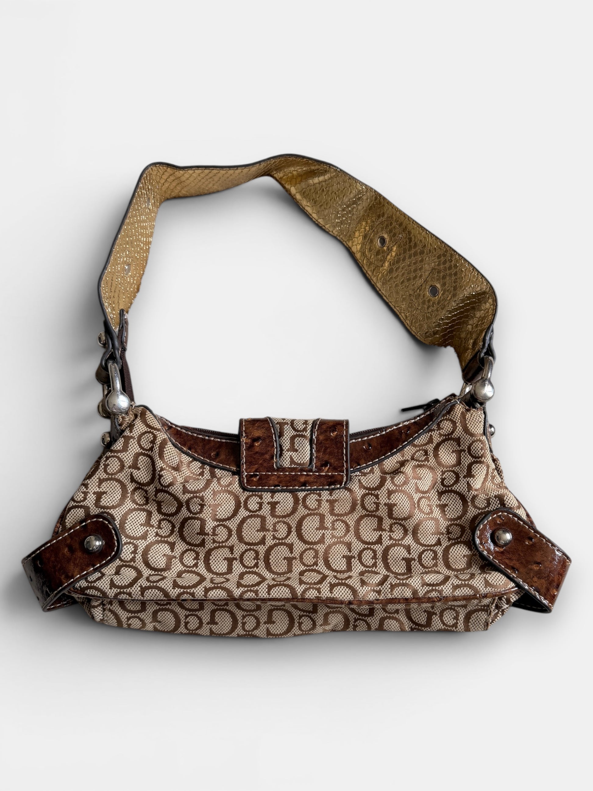 Guess Bag Y2K Monogramm beige braun mit Leder Details