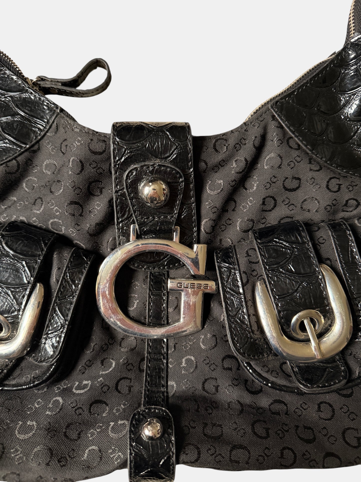 Vintage Guess Y2K Schultertasche Schwarz