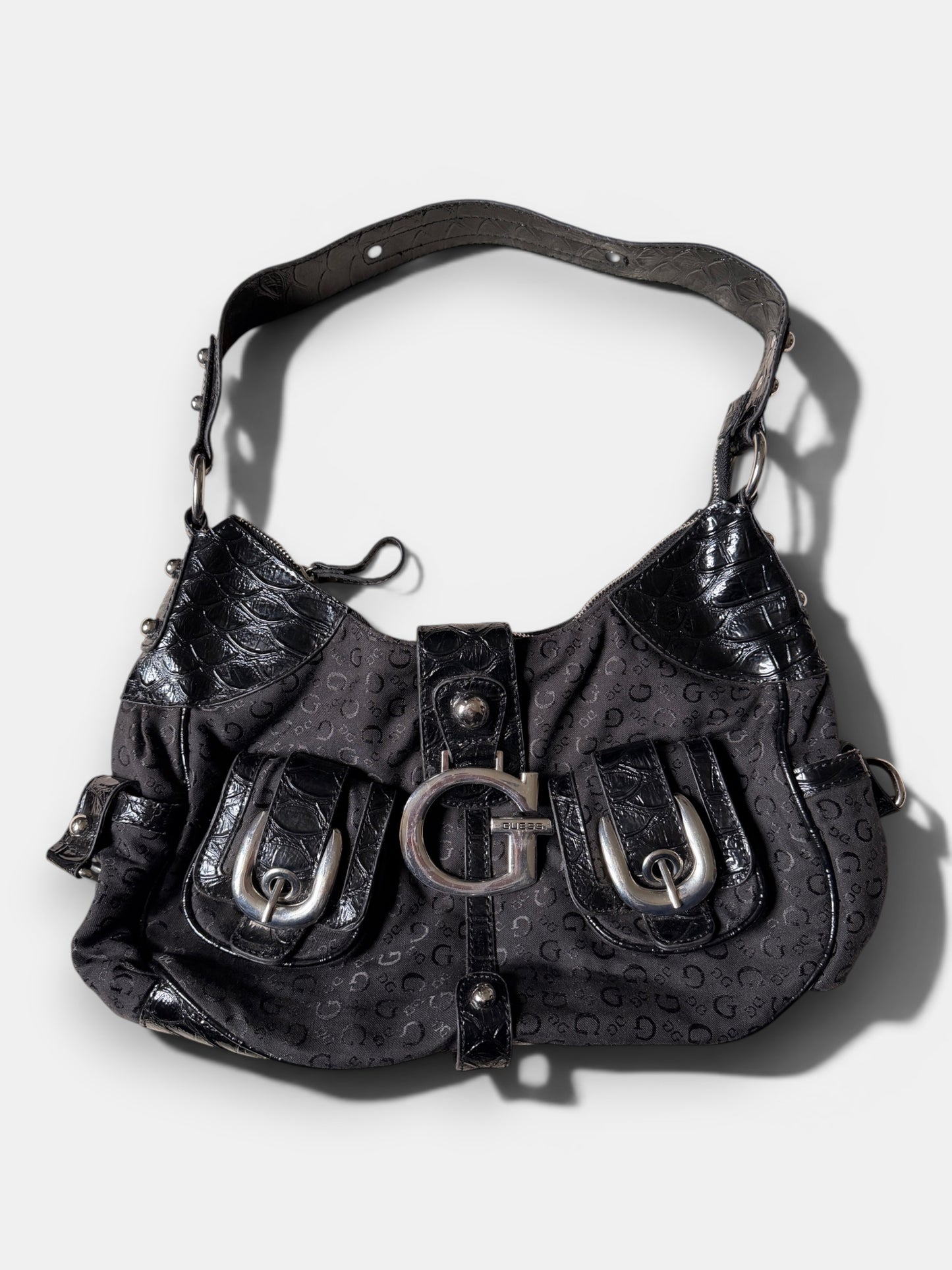 Vintage Guess Y2K Schultertasche Schwarz