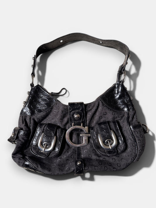 Vintage Guess Y2K Schultertasche Schwarz