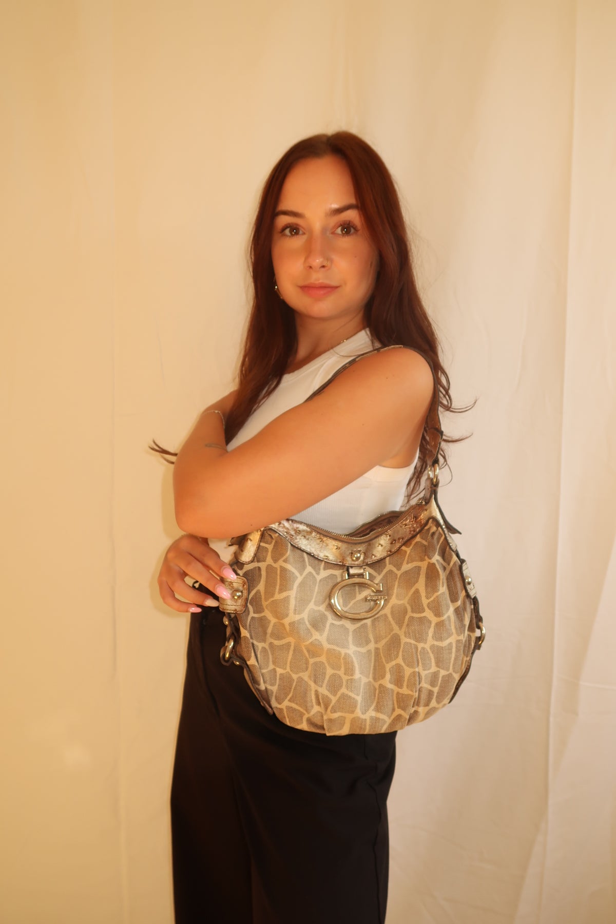 Vintage Guess Giraffe Print Shoulder Bag Gold