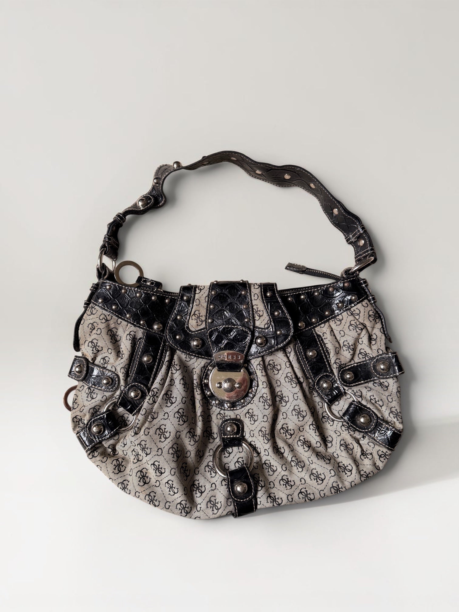 Vintage Guess Monogram Shopper Schwarz