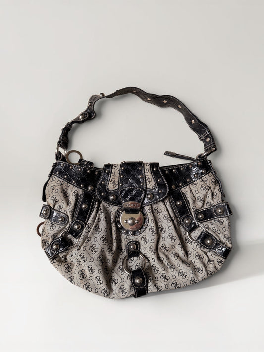 Vintage Guess Monogram Shopper Schwarz