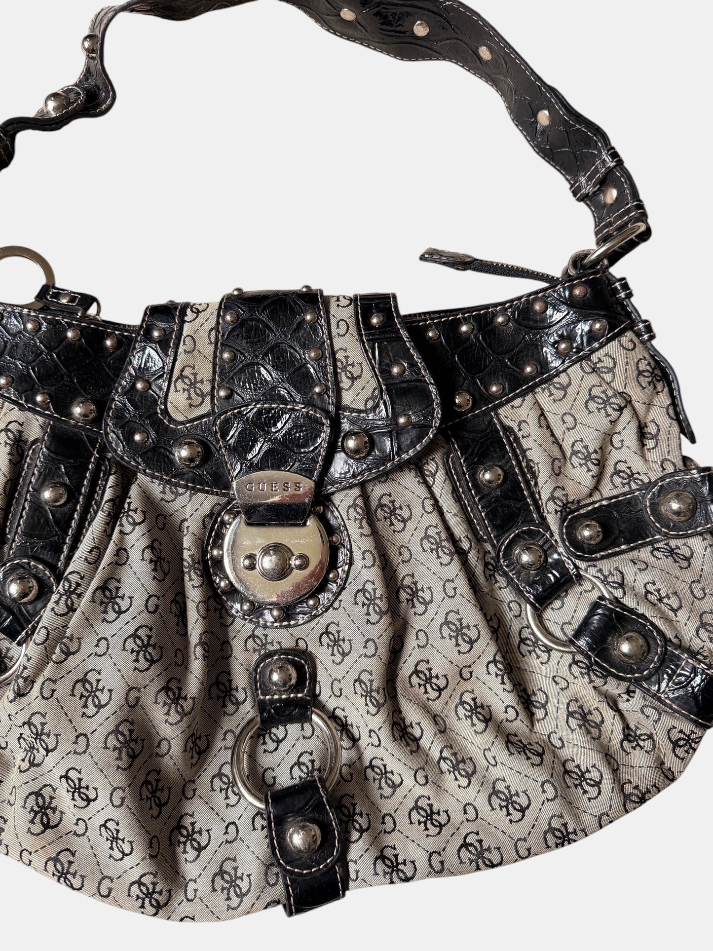 Vintage Guess Monogram Shopper Schwarz