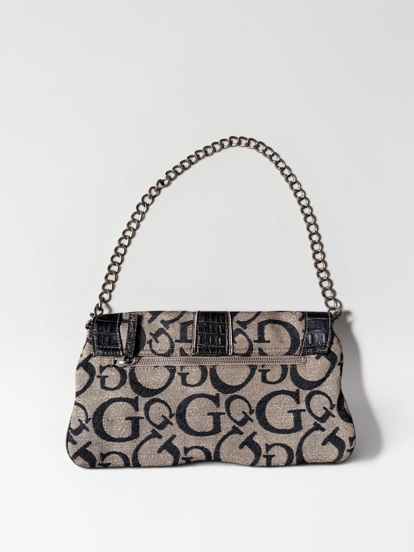Vintage Guess Schultertasche Beige Schwarz Monogramm