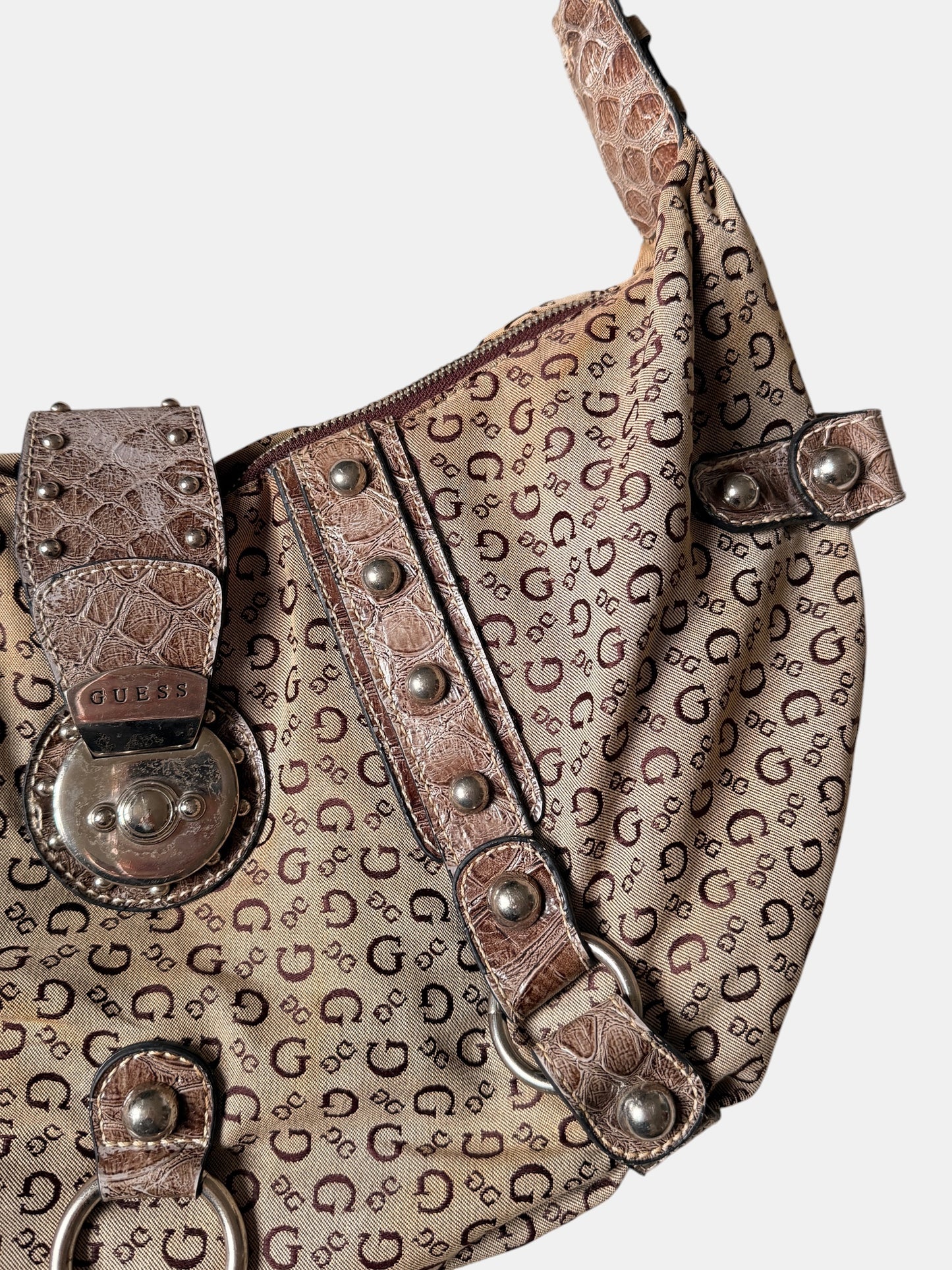 Vintage Guess Monogram Shopper Beige
