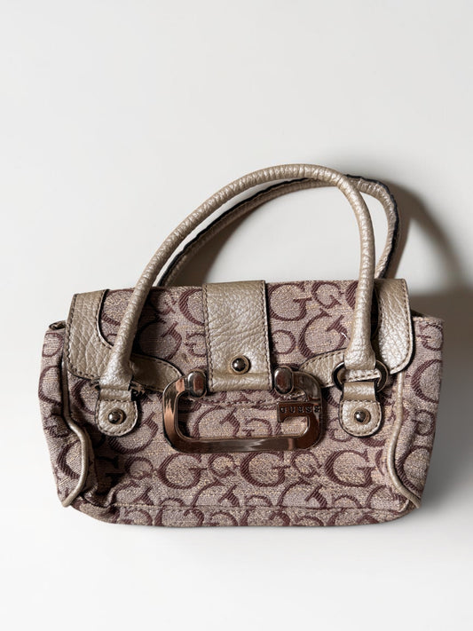 Vintage Guess Handtasche Beige Bordeaux Monogramm