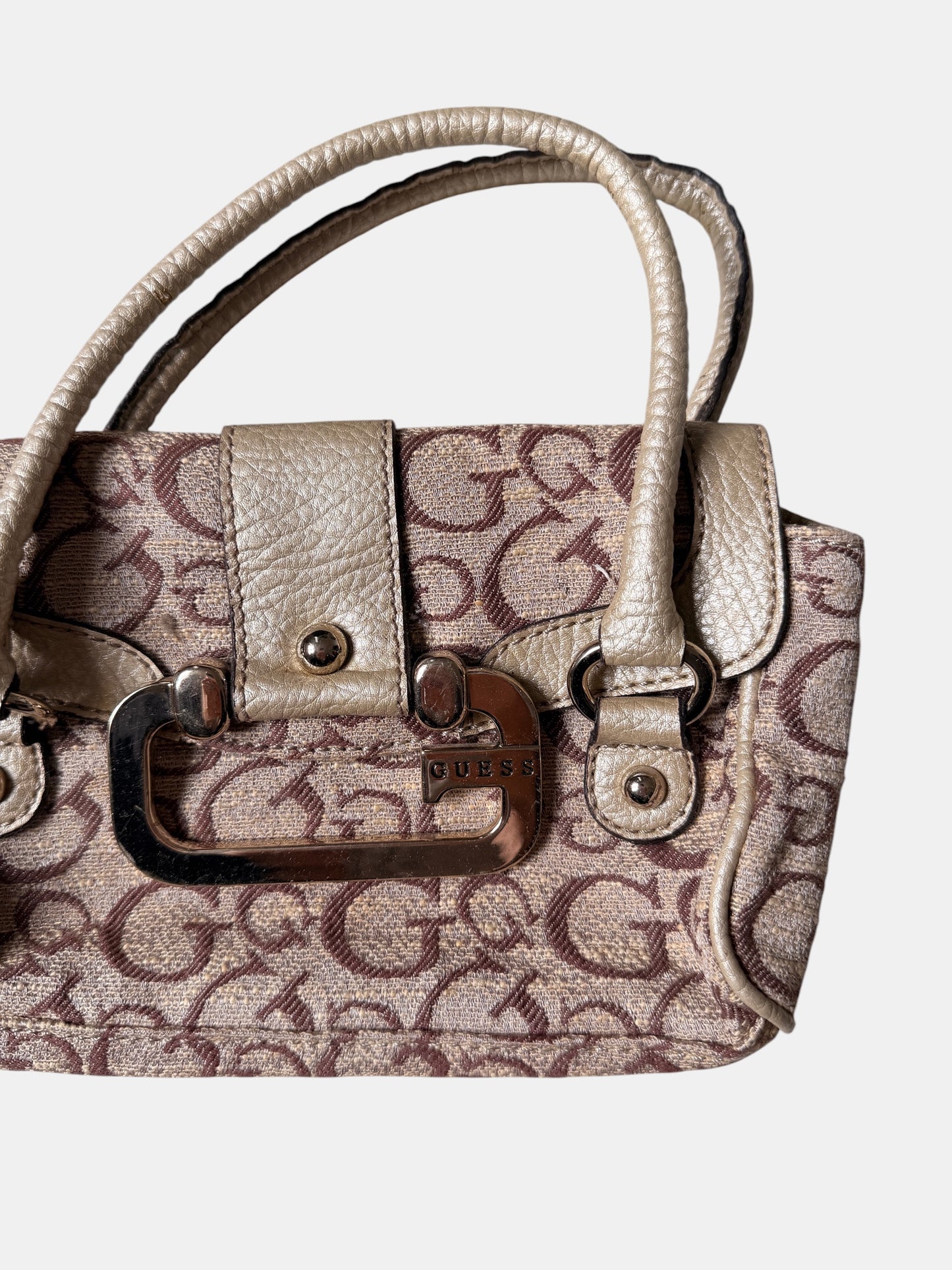 Vintage Guess Handtasche Beige Bordeaux Monogramm