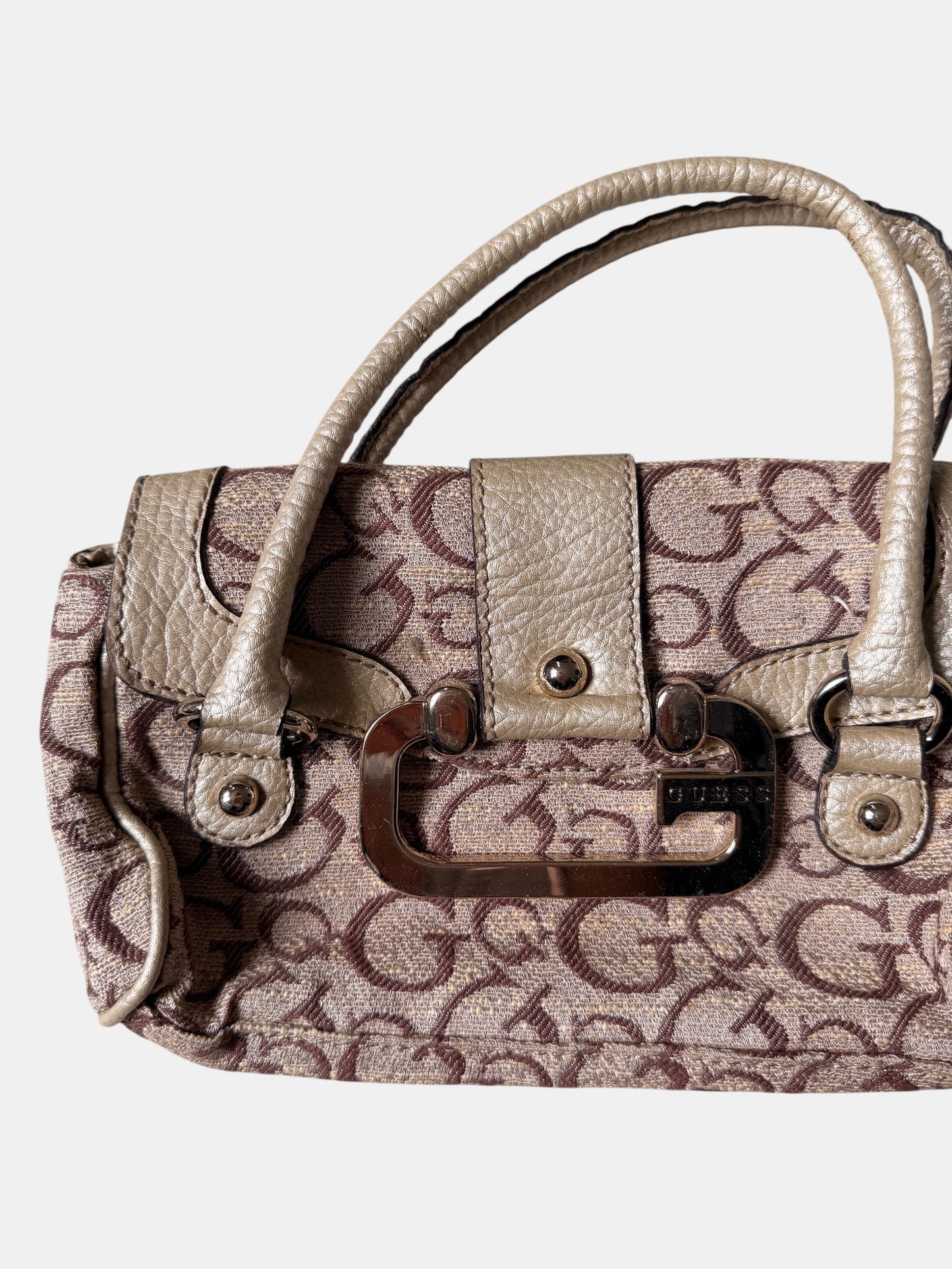 Vintage Guess Handtasche Beige Bordeaux Monogramm