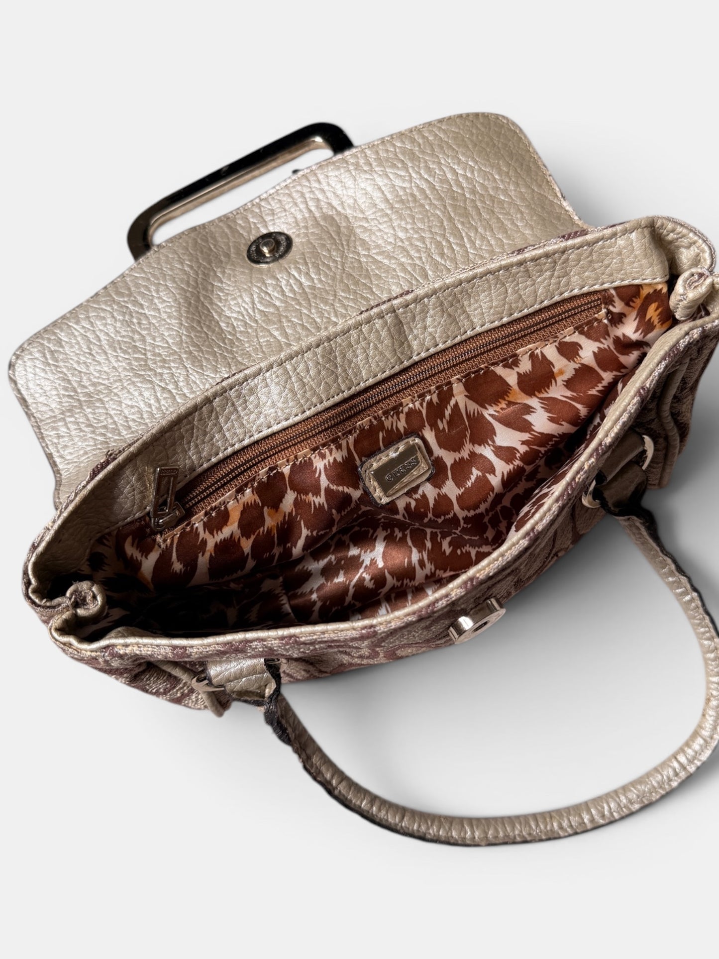 Vintage Guess Handtasche Beige Bordeaux Monogramm