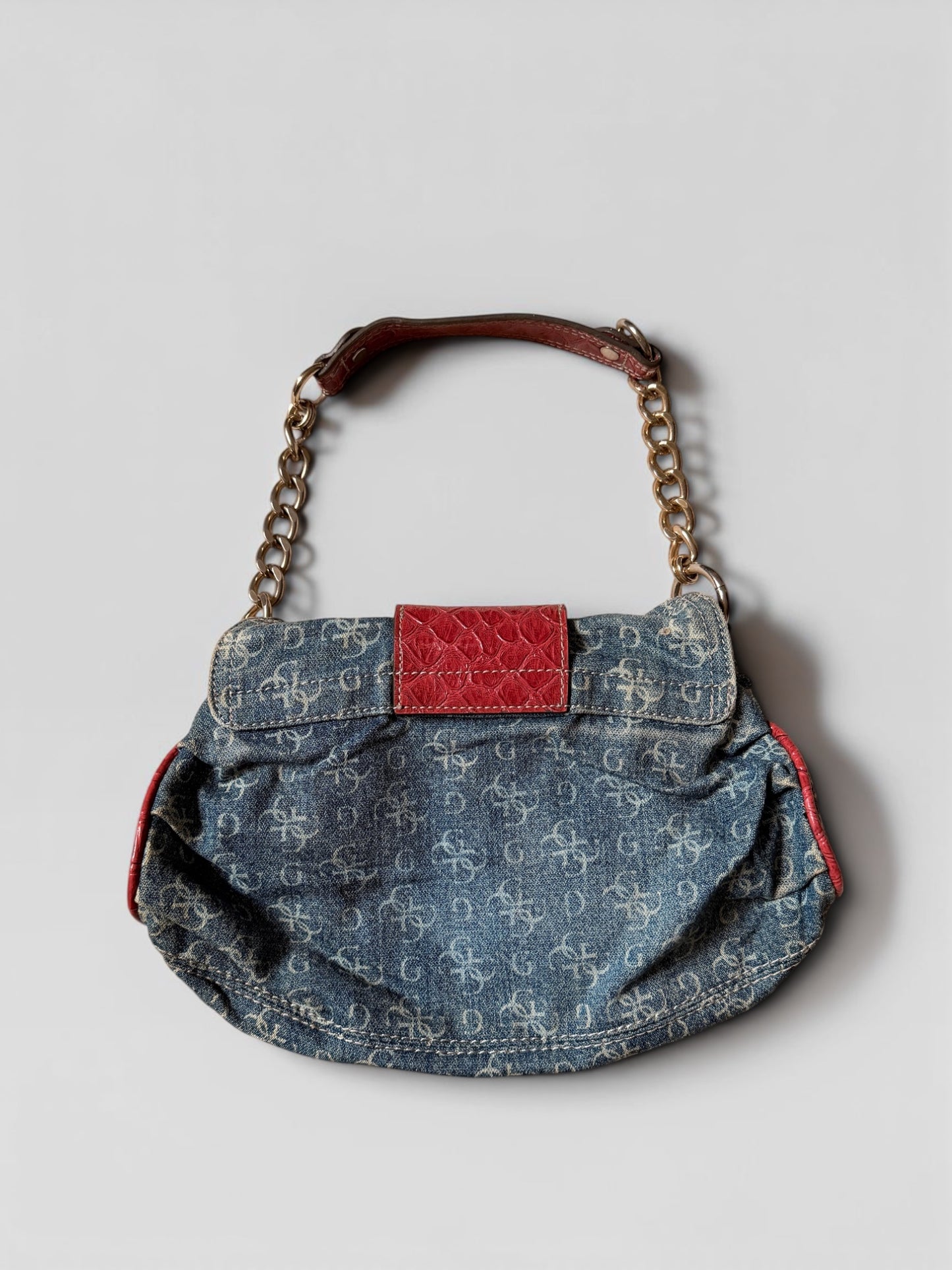 Vintage Guess Denim Monogram Schultertasche Rot