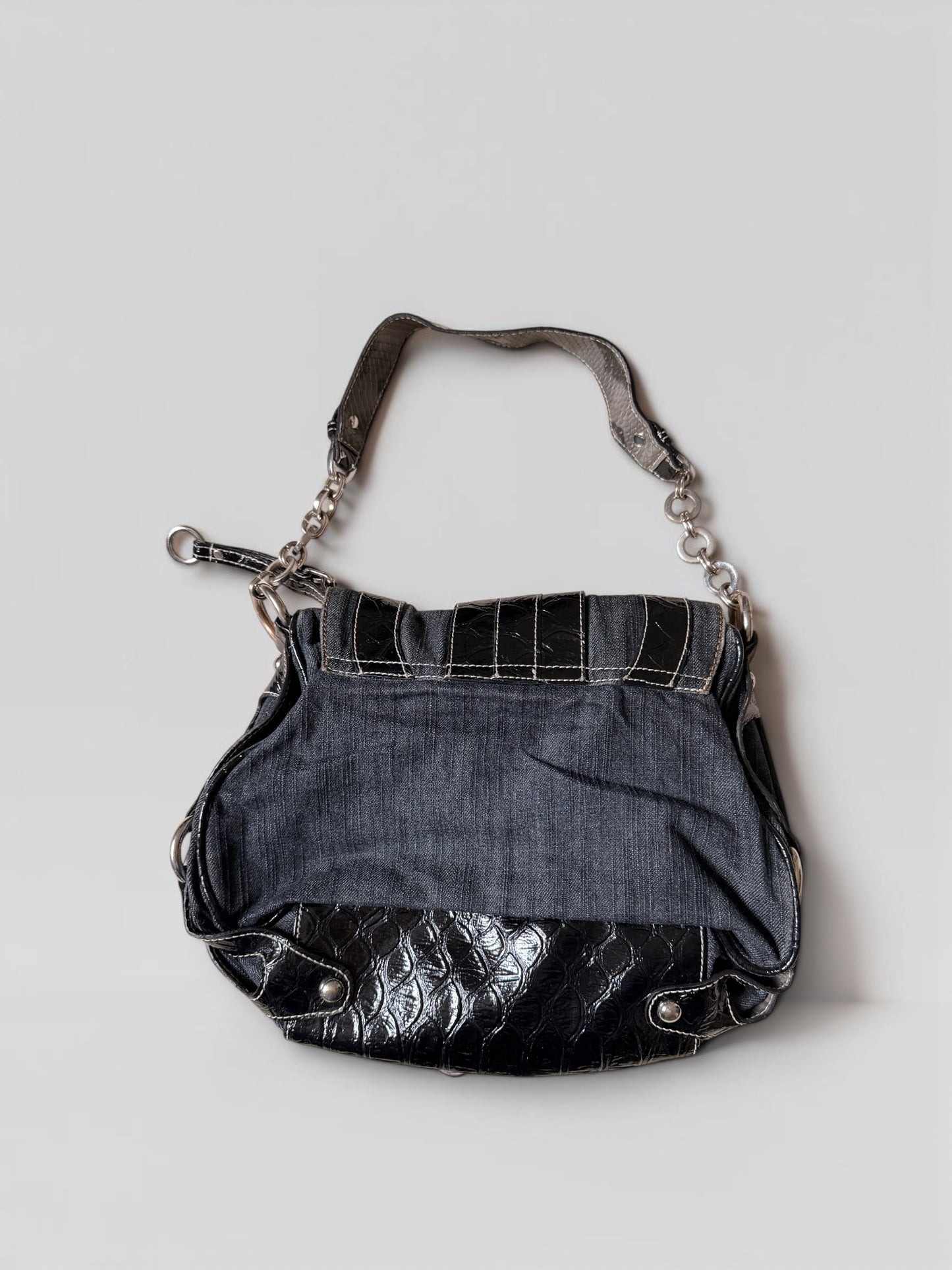 Vintage Guess Schultertasche Denim Schwarz Kroko