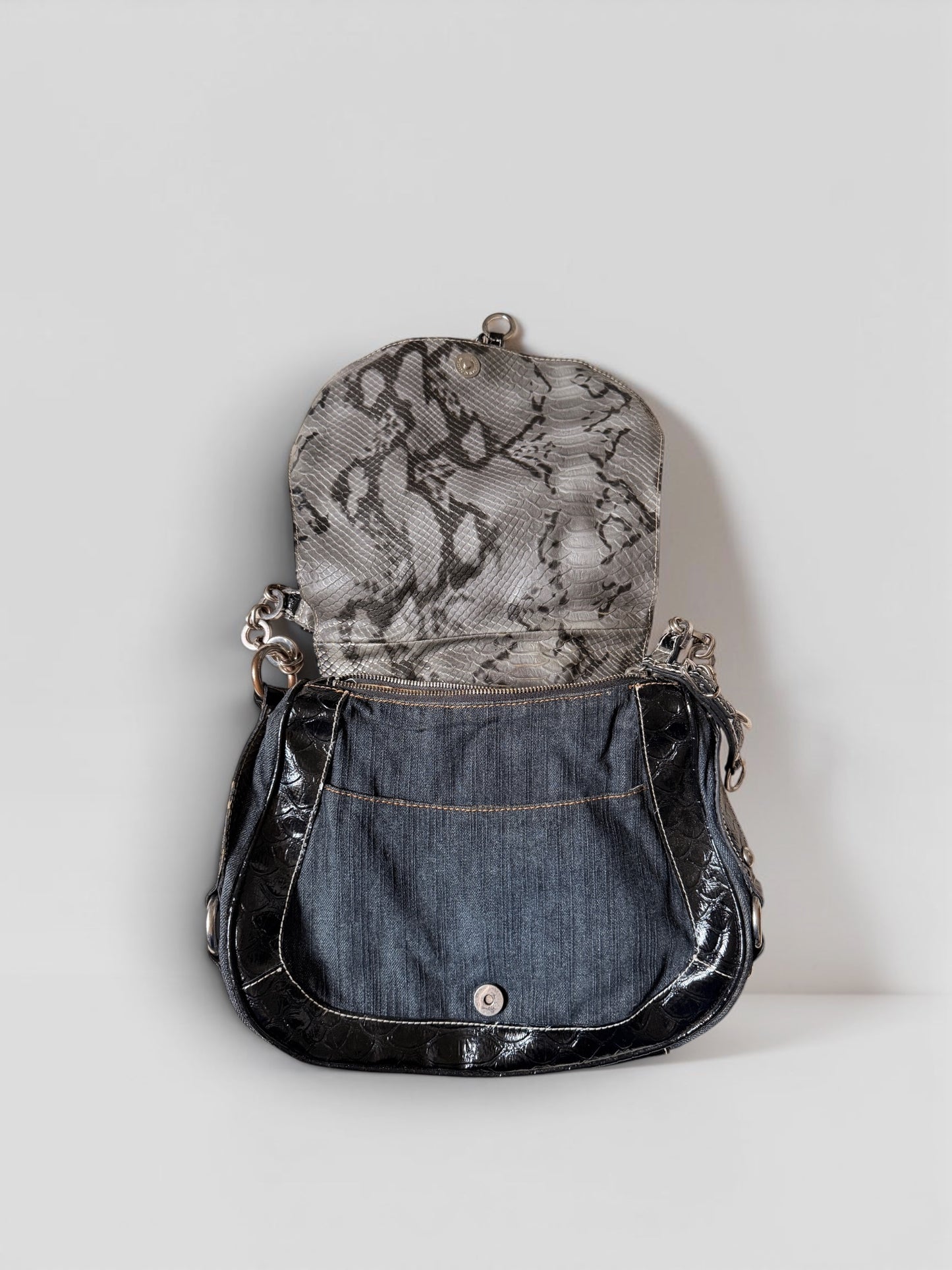 Vintage Guess Schultertasche Denim Schwarz Kroko