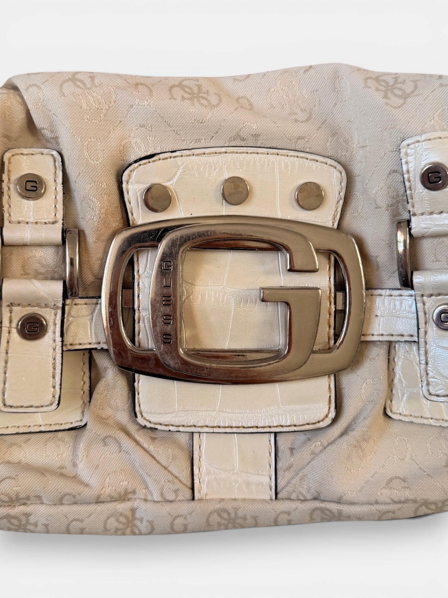 Vintage Guess Schultertasche Creme Monogramm