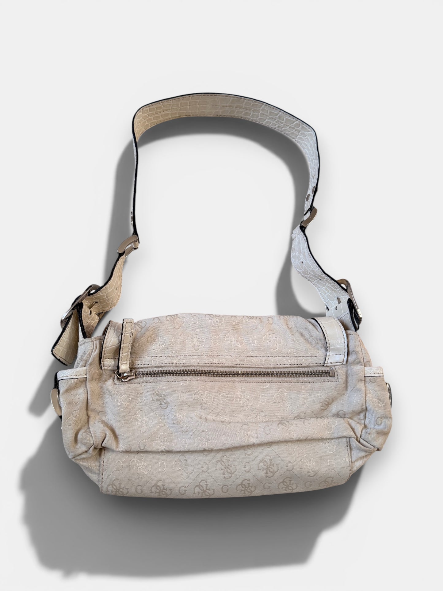Vintage Guess Schultertasche Creme Monogramm