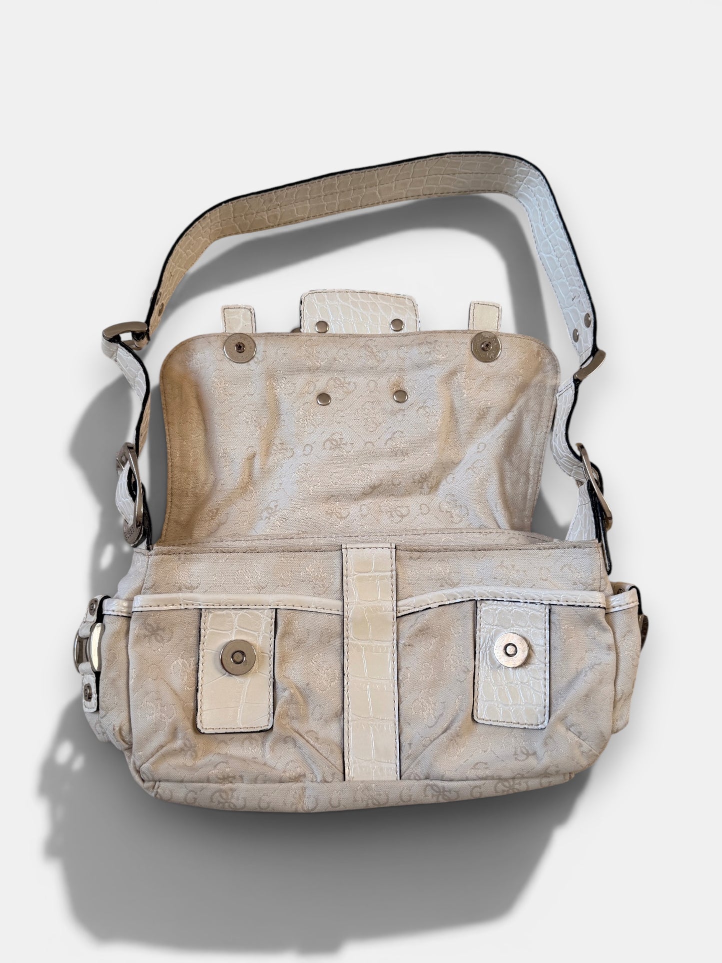 Vintage Guess Schultertasche Creme Monogramm